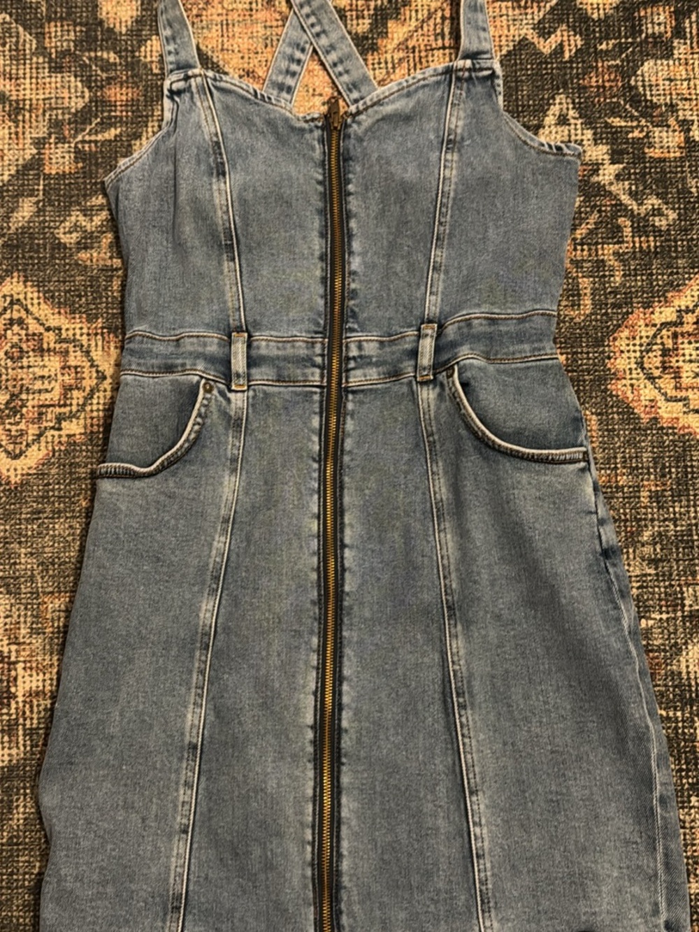 Boyish Light Blue Denim Midi Dress with Front Zip